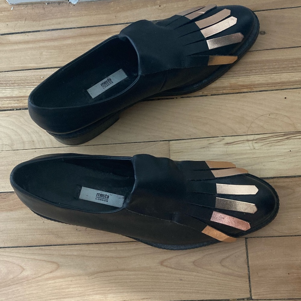 Miista London leather loafers with gold fringe